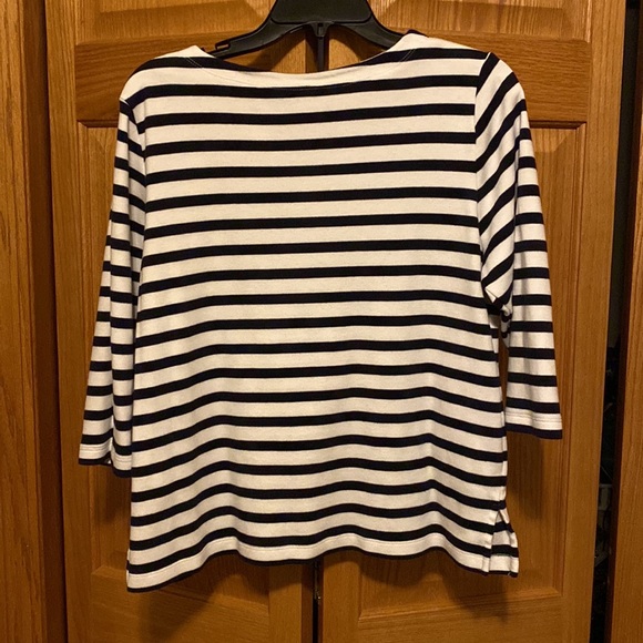 Alfred Dunner Striped Black and White Top with Floral Accents - Picture 2 of 3